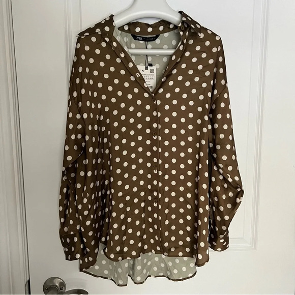 Zara satin effect green polka  dot blouse - Picture 9 of 11